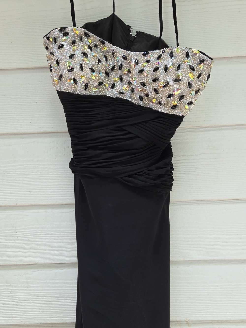 Landa Embellished Strapless Black Evening Dress